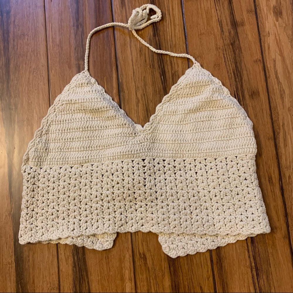 ☀️2/$22☀️ Cream Crochet Tie Up Crop Top